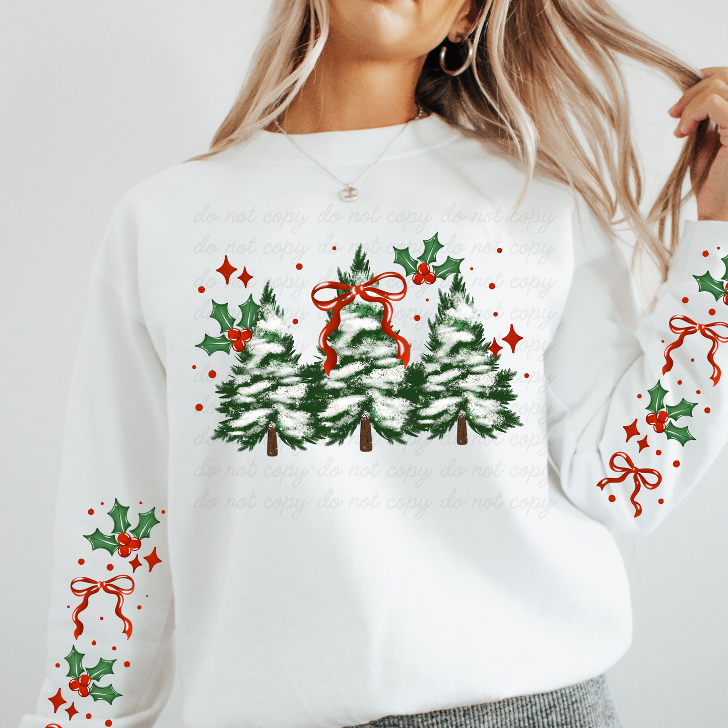 Christmas Trees and bow 3pc Dtf Shirt Transfer