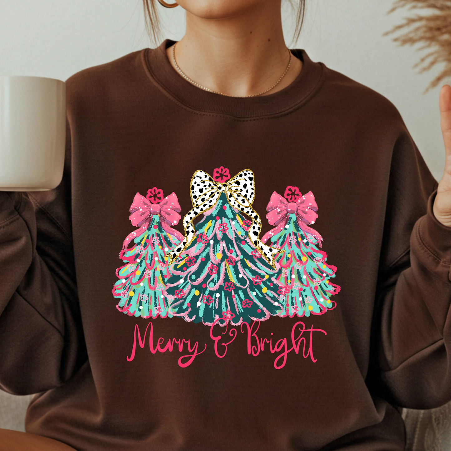 Merry & Bright Christmas Trees  Dtf Shirt Transfer