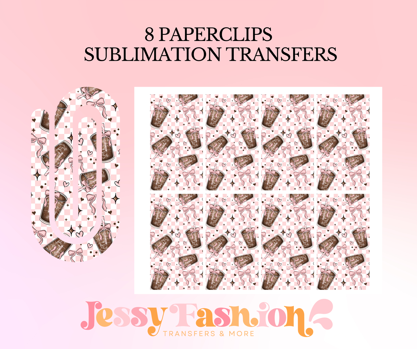 Iced coffee girly paperclip SUBLIMATION TRANSFER