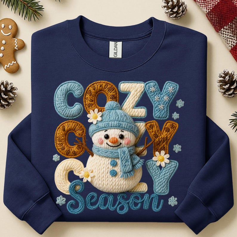 Cozy Snowman Crochet Dtf Shirt Transfer