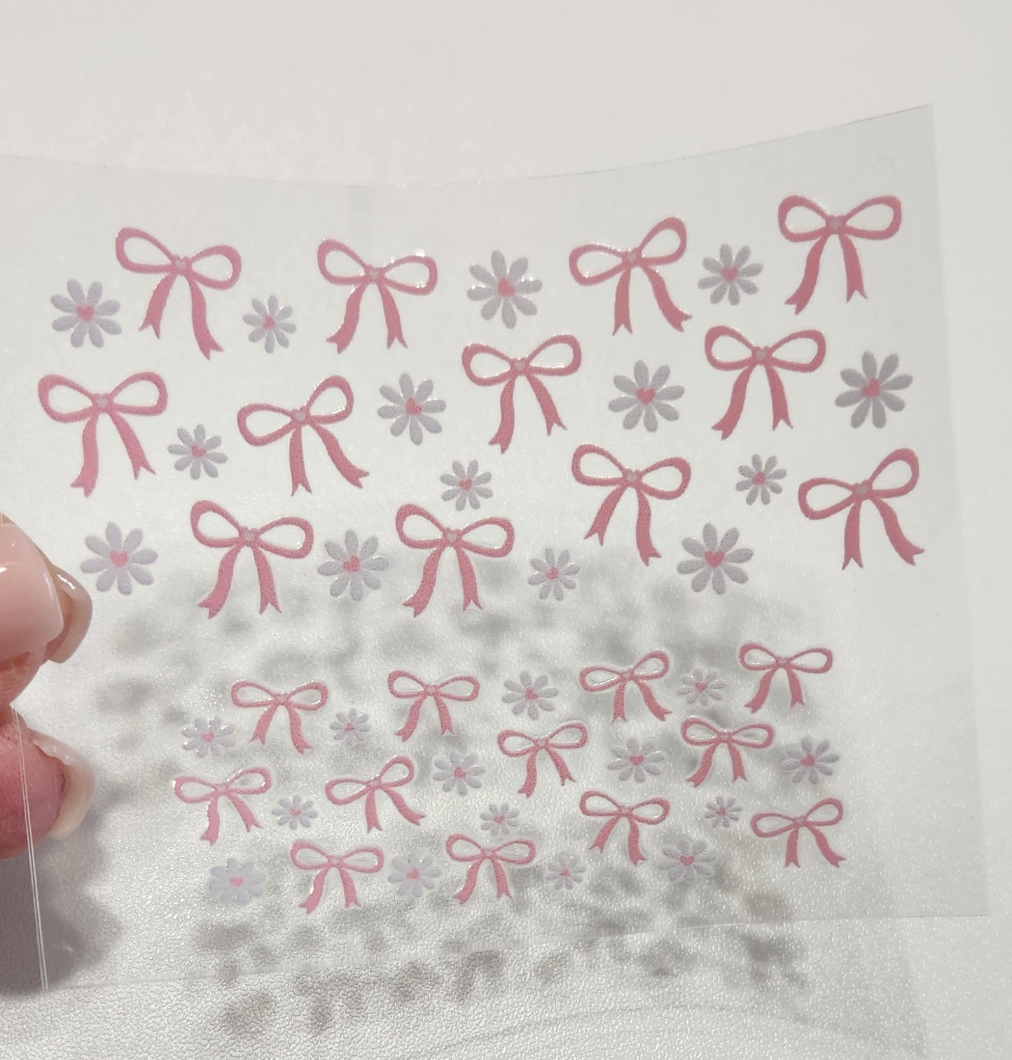 Pink Bow and daisies Mini uv dtf wrap