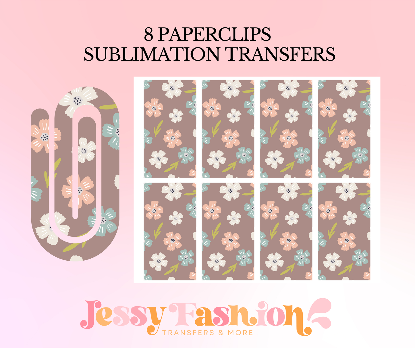 Light flowers brown paperclip SUBLIMATION TRANSFER