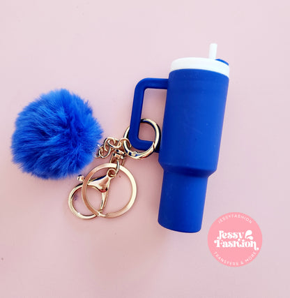 Mini Tumbler Keychain with pompom pendant