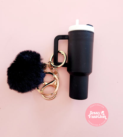 Mini Tumbler Keychain with pompom pendant