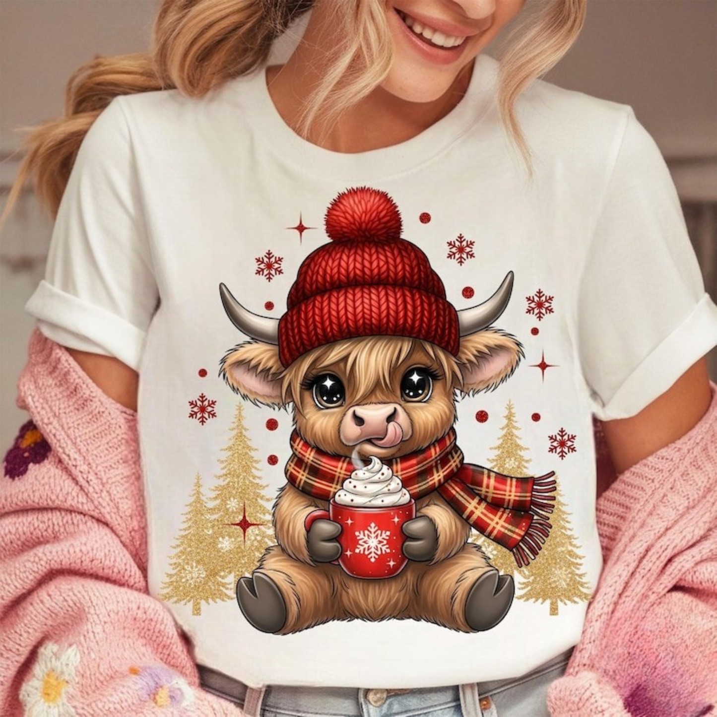 Winter Christmas Highland Cow Dtf Shirt Transfer