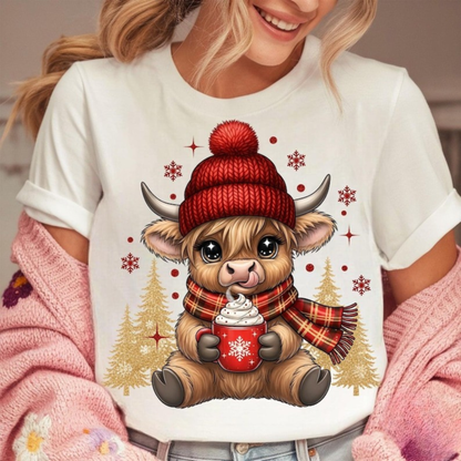 Winter Christmas Highland Cow Dtf Shirt Transfer