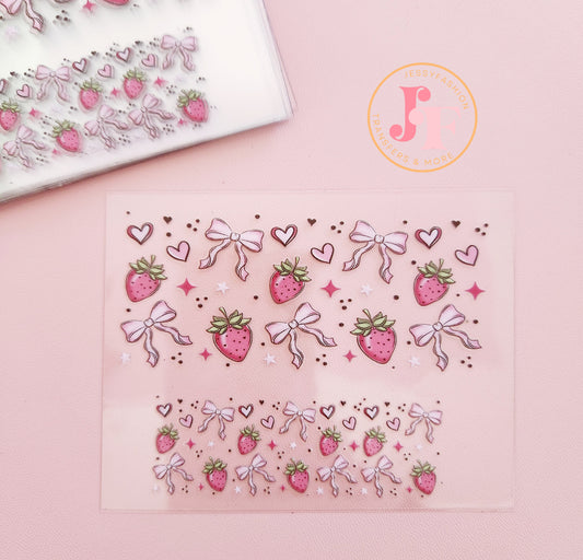 Strawberry and bow mini tumbler uv dtf wrap