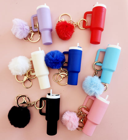Mini Tumbler Keychain with pompom pendant