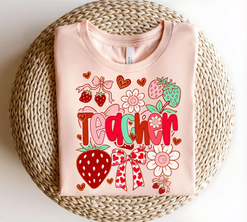 Teacher and Strawberries Dtf Shirt Transfer
